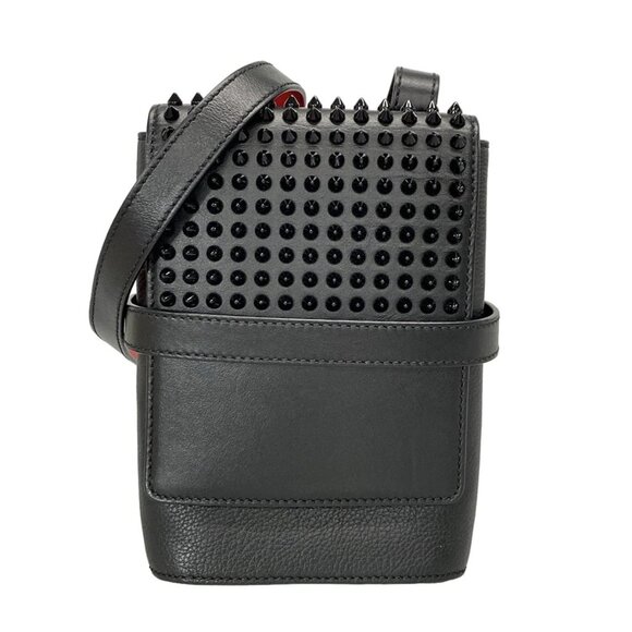 CHRISTIAN LOUBOUTIN Bench Reporter Black Red Leather Shoulder Bag 531-081725 - Picture 1 of 16